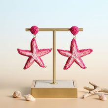 Load image into Gallery viewer, Layered Fuchsia Pink Raffia Starfish Drop Earrings
