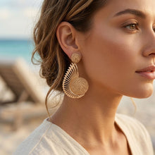 Load image into Gallery viewer, Egyptian Wing with Brown Raffia Drop Earrings
