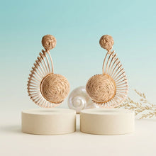 Load image into Gallery viewer, Egyptian Wing with Brown Raffia Drop Earrings

