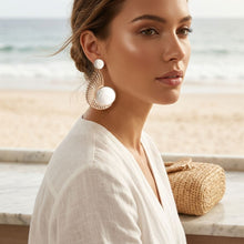 Load image into Gallery viewer, Egyptian Wing with Ivory Raffia Drop Earrings
