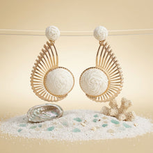 Load image into Gallery viewer, Egyptian Wing with Ivory Raffia Drop Earrings
