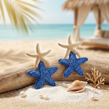 Load image into Gallery viewer, Royal Blue Raffia Starfish Drop Earrings

