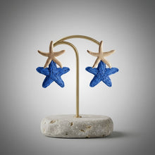 Load image into Gallery viewer, Royal Blue Raffia Starfish Drop Earrings
