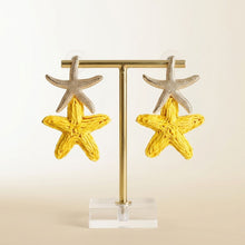 Load image into Gallery viewer, Sunny Yellow Raffia Starfish Drop Earrings
