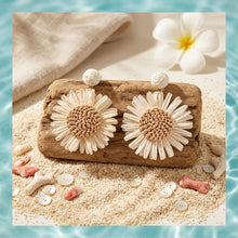 Load image into Gallery viewer, Looped Ivory Straw Raffia Sunflower Drop Earrings
