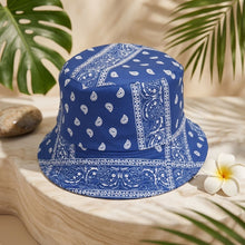 Load image into Gallery viewer, Blue Bandana Reversible Bucket Hat
