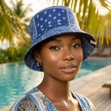 Load image into Gallery viewer, Blue Bandana Reversible Bucket Hat
