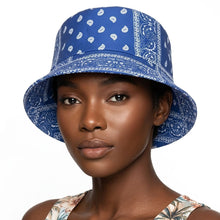 Load image into Gallery viewer, Blue Bandana Reversible Bucket Hat
