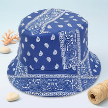Load image into Gallery viewer, Blue Bandana Reversible Bucket Hat
