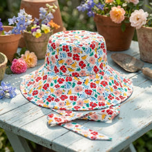 Load image into Gallery viewer, Vintage Red Floral Chin Tie Bucket Hat
