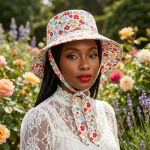 Load image into Gallery viewer, Vintage Red Floral Chin Tie Bucket Hat
