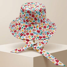 Load image into Gallery viewer, Vintage Red Floral Chin Tie Bucket Hat
