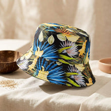 Load image into Gallery viewer, Blue Black Tropical Reversible Bucket Hat
