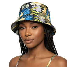 Load image into Gallery viewer, Blue Black Tropical Reversible Bucket Hat
