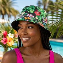 Load image into Gallery viewer, Green Black Tropical Reversible Bucket Hat
