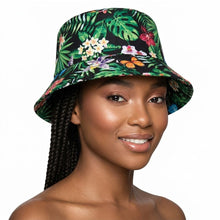Load image into Gallery viewer, Green Black Tropical Reversible Bucket Hat
