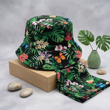 Load image into Gallery viewer, Green Black Tropical Reversible Bucket Hat
