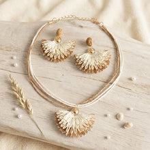 Load image into Gallery viewer, Creamy Browns Fanned Raffia Pendant Necklace Set

