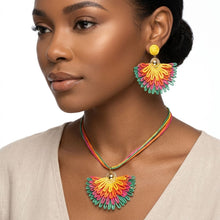 Load image into Gallery viewer, Multicolor Fanned Raffia Pendant Necklace Set
