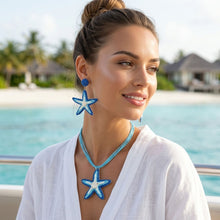 Load image into Gallery viewer, Aqua Blue Starfish Raffia Pendant Necklace Set
