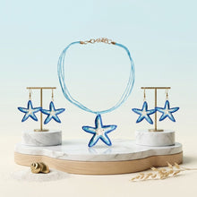 Load image into Gallery viewer, Aqua Blue Starfish Raffia Pendant Necklace Set
