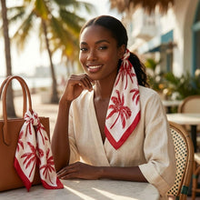 Load image into Gallery viewer, Silky Square Red Palm Tree Print Fashion Scarf

