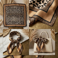 Load image into Gallery viewer, Silky Square Brown Leopard Tan Edge Fashion Scarf
