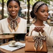 Load image into Gallery viewer, Silky Square Brown Leopard Tan Edge Fashion Scarf
