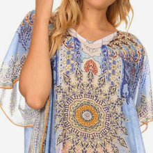 Load image into Gallery viewer, Blue Boho Print Poncho Top
