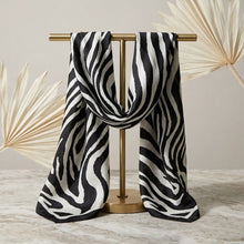 Load image into Gallery viewer, Silky Square Black Cream Zebra Print Fashion Scarf
