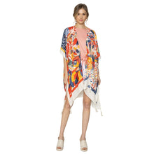 Load image into Gallery viewer, Red Mixed Pattern Tassel Kimono
