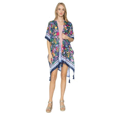 Load image into Gallery viewer, Black Border Floral Tassel Kimono
