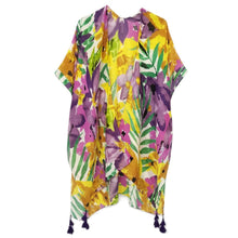 Load image into Gallery viewer, Purple Floral Watercolor Tassel Kimono
