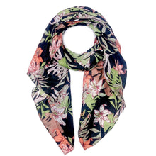 Load image into Gallery viewer, Long Black Palm Leaf Print Scarf |74&quot; x 35&quot;
