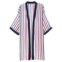 Load image into Gallery viewer, White and Navy Pin Stripe Kimono
