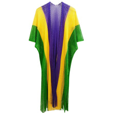 Load image into Gallery viewer, Kimono Lurex Stripe Purple Gold Green Fringe
