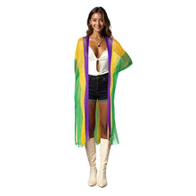 Load image into Gallery viewer, Kimono Lurex Stripe Purple Gold Green Fringe
