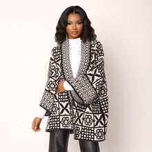 Load image into Gallery viewer, Cardigan Tile Print Knit Black and White for Women
