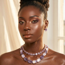 Load image into Gallery viewer, Lavender Emerald Cut Crystal 2 Row Necklace Set
