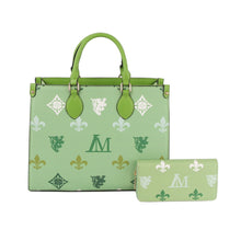 Load image into Gallery viewer, Tote Green Luxe Monogram Structured Satchel Bag
