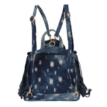 Load image into Gallery viewer, Moto Backpack Dark Distressed Denim Handbag
