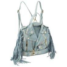 Load image into Gallery viewer, Moto Backpack Light Distressed Denim Handbag
