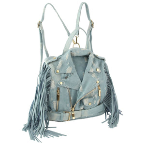 Moto Backpack Light Distressed Denim Handbag