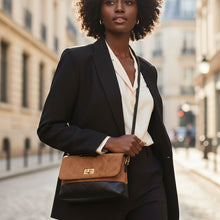 Load image into Gallery viewer, Top Handle Bag Brown Suede and Black Flap Purse

