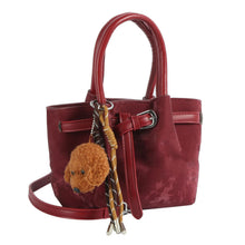 Load image into Gallery viewer, Top Handle Bag Burgundy Suede Dog Charm Purse
