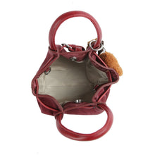 Load image into Gallery viewer, Top Handle Bag Burgundy Suede Dog Charm Purse

