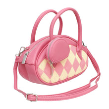 Load image into Gallery viewer, Top Handle Pink Harlequin Detail Oval Handbag Set
