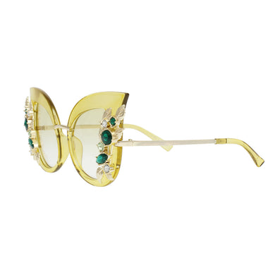 Sunglasses Green Vintage Crystal Cat Eye Eyewear