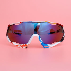 Sunglasses White Graphic Print Mirror Sport