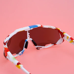 Sunglasses White Graphic Print Mirror Sport